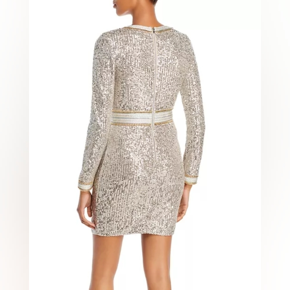 Guess Silver and Cream Patrice Sequin Sheath Dress Size Extra Small NWT - Picture 5 of 6